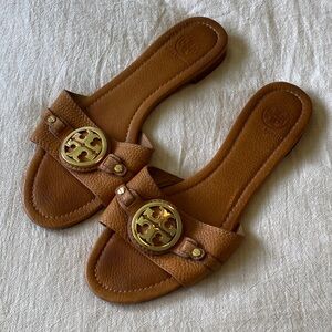 Tory Burch Tan Leather Slide Sandals